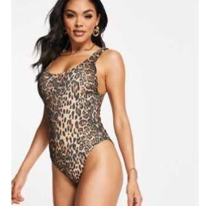 Ribbed Leopard Print One-Piece Swimsuit